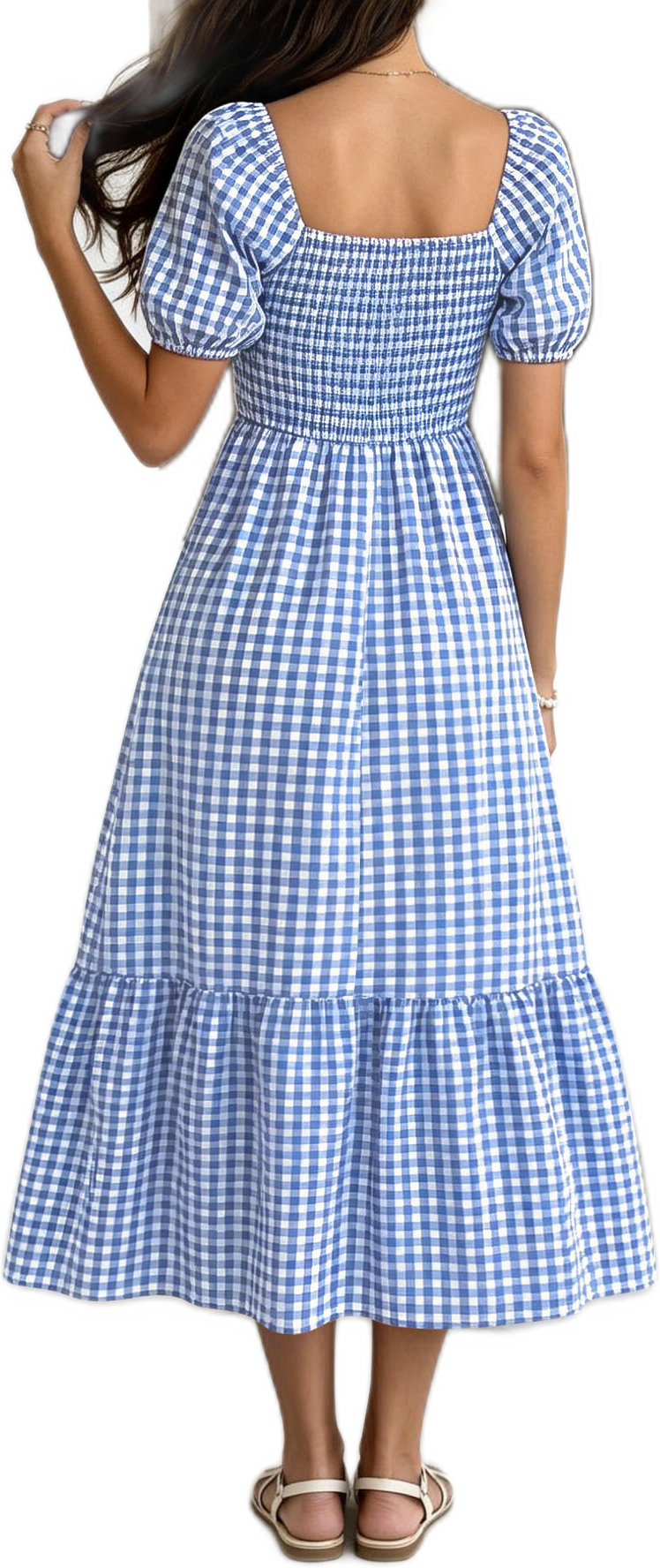 Gingham Puff Sleeve Maxi Dress